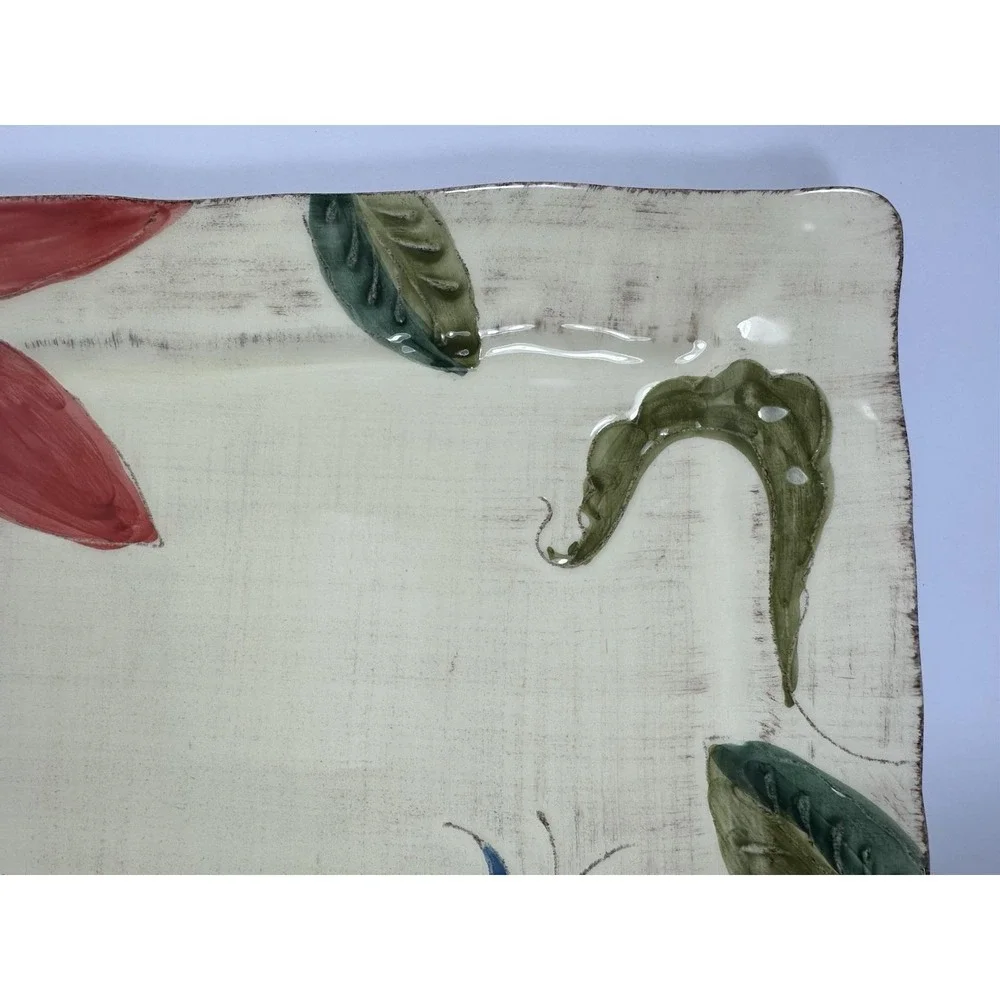 Artimino Portofino Square Plate Cream Red Blue Green Flowers 11